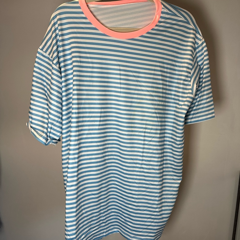 SHEIN Light Blue and White Striped Top